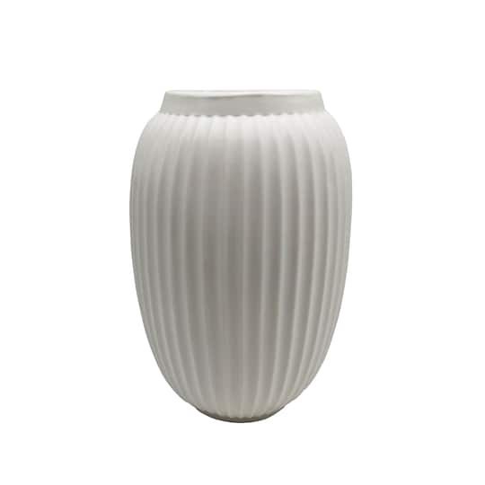 slide 1 of 3, 9" White Geometric Fluted Ceramic Vase By Ashland, 6.1 in x 6.1 in x 9.17 in