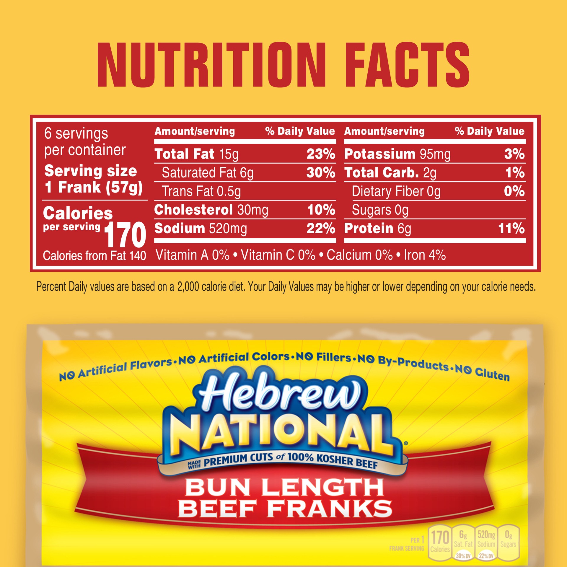 slide 2 of 5, Hebrew National Bun Length Beef Franks 12 oz, 12 oz
