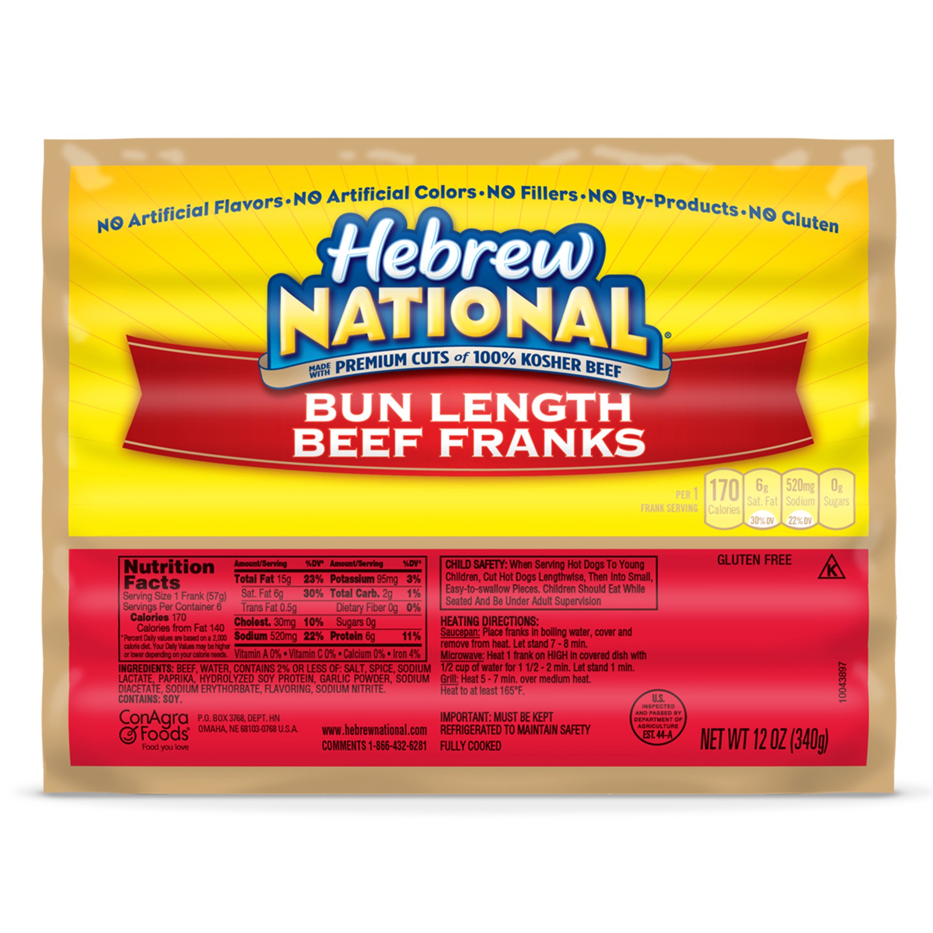slide 1 of 5, Hebrew National Bun Length Beef Franks 12 oz, 12 oz