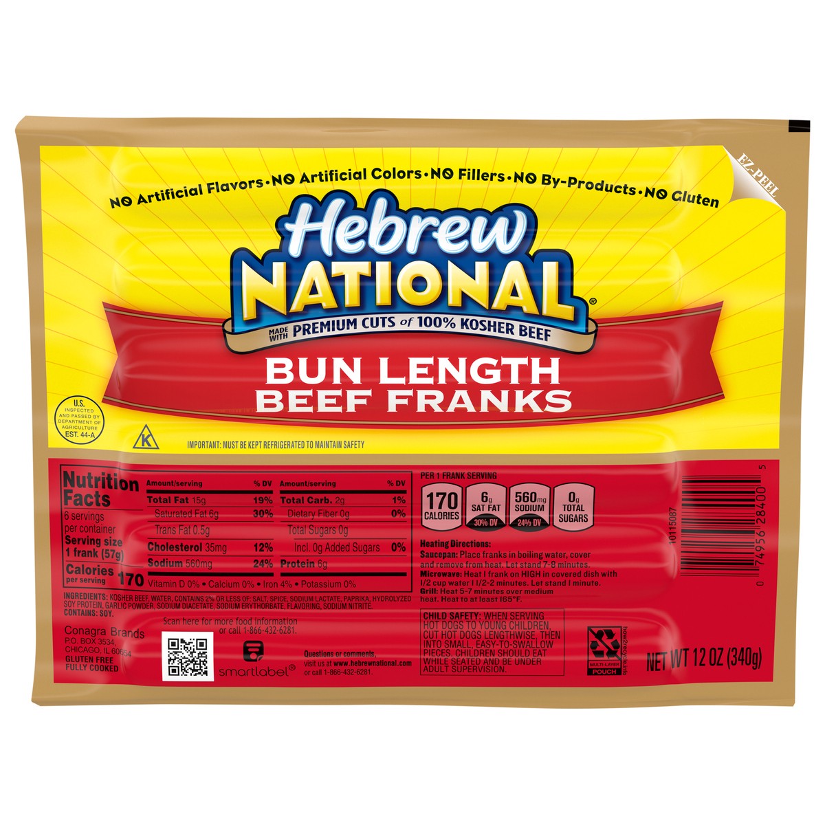 slide 1 of 5, Hebrew National Bun Length Beef Franks 12 oz, 12 oz