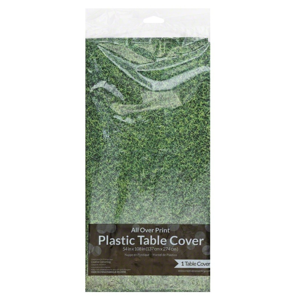 slide 1 of 1, Creative Converting All Over Print Plastic Table Cover - Green, 54 in x 102 in 