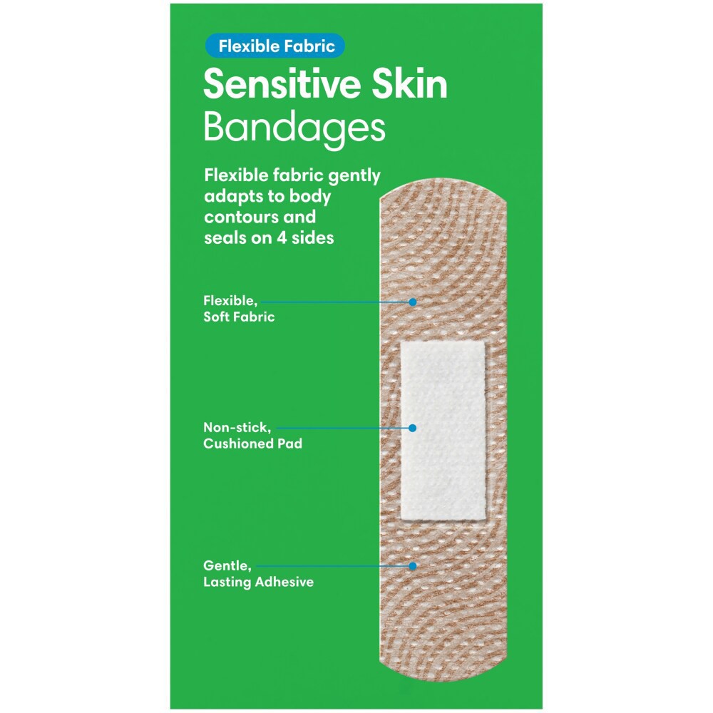 slide 4 of 6, Kroger Flexible Fabric Sensitive Skin Bandages, 20 ct