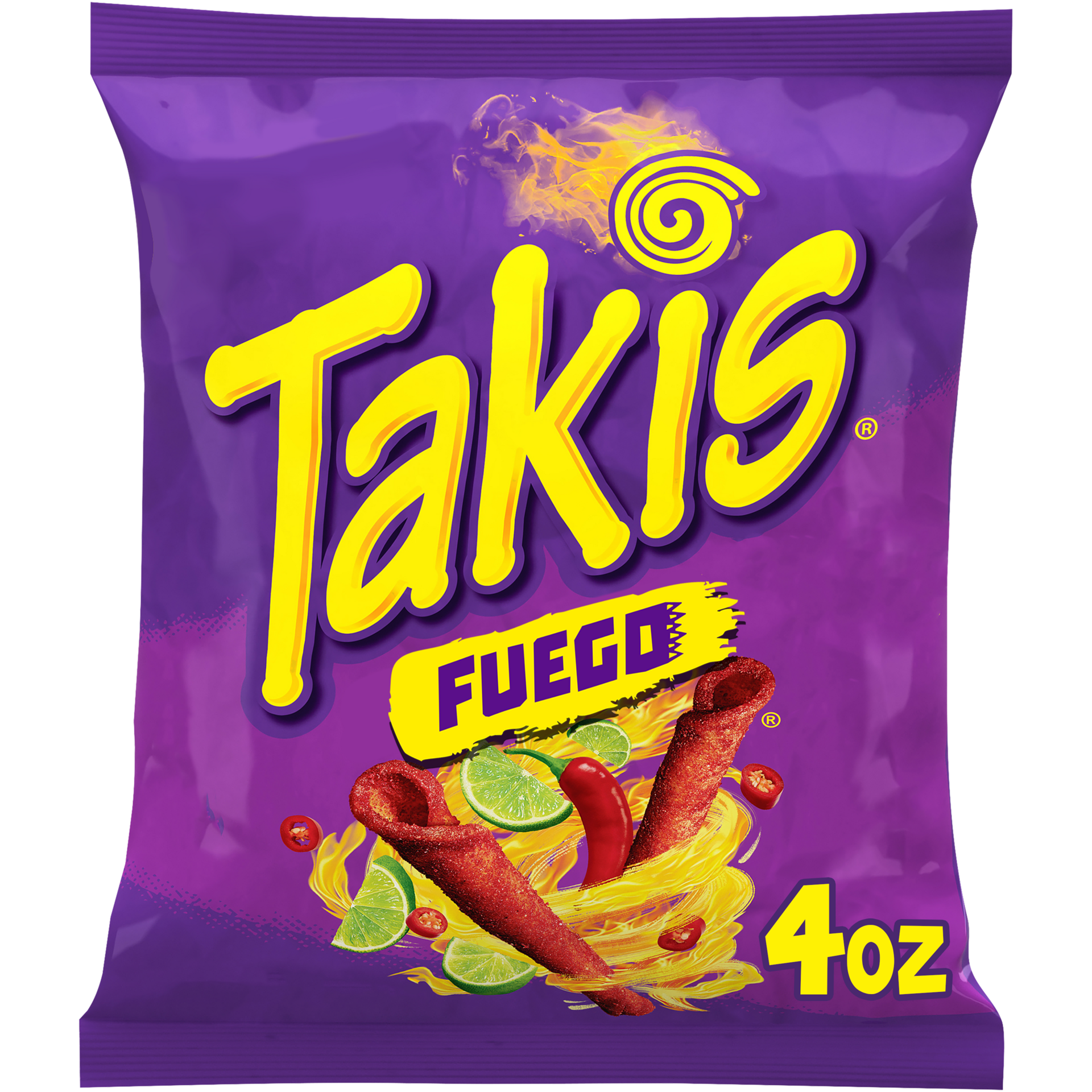 slide 1 of 9, Takis Fuego 4 oz Snack Size Bag, Hot Chili Pepper & Lime Flavored Extreme Spicy Rolled Tortilla Chips, 4 oz