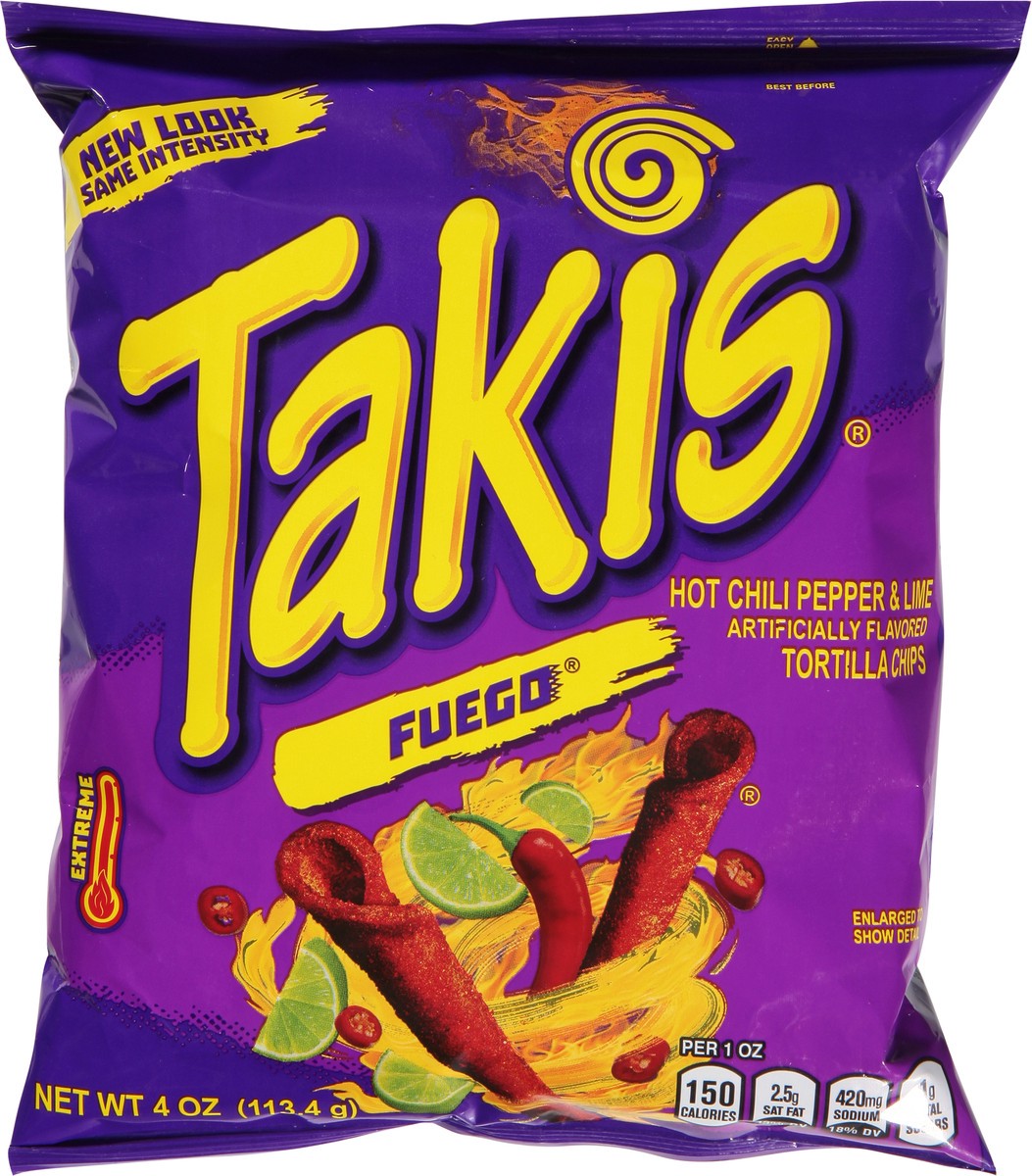 slide 6 of 9, Takis Fuego 4 oz Snack Size Bag, Hot Chili Pepper & Lime Flavored Extreme Spicy Rolled Tortilla Chips, 4 oz