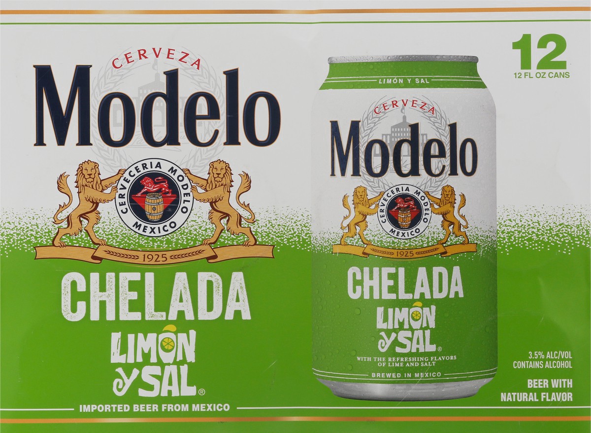 slide 5 of 12, Modelo Chelada Limón y Sal Mexican Import Flavored Beer, 12 pk 12 fl oz Cans, 3.5% ABV, 144 fl oz