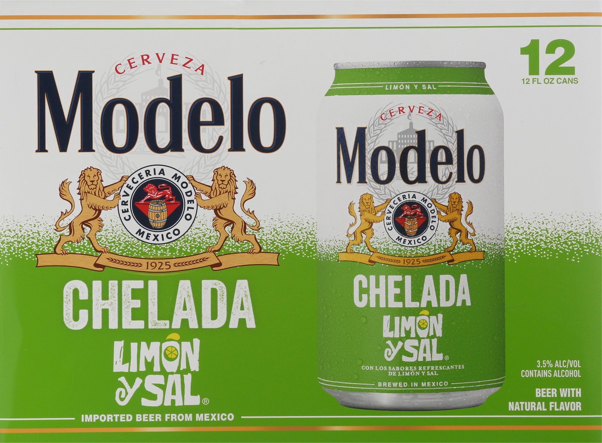 slide 12 of 12, Modelo Chelada Limón y Sal Mexican Import Flavored Beer, 12 pk 12 fl oz Cans, 3.5% ABV, 144 fl oz