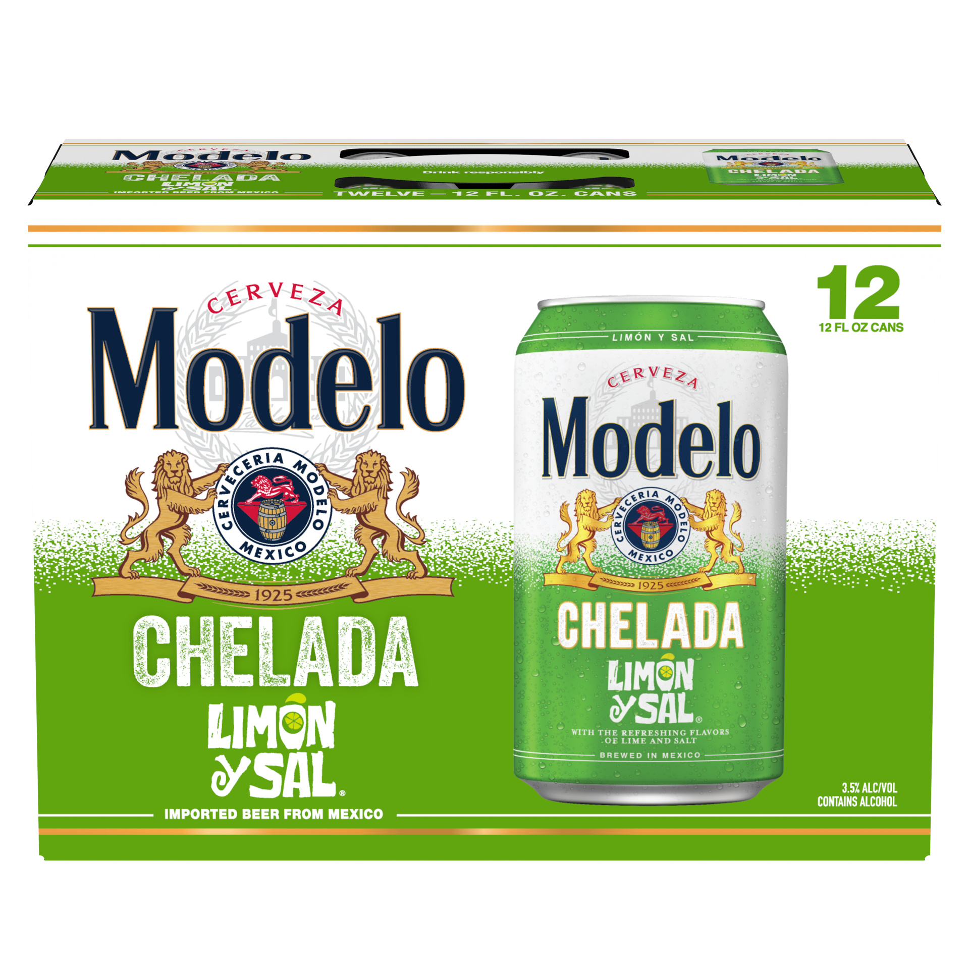 slide 1 of 12, Modelo Chelada Limon y Sal Mexican Import Flavored Beer, 12 pk 12 fl oz Cans, 3.5% ABV, 144 fl oz