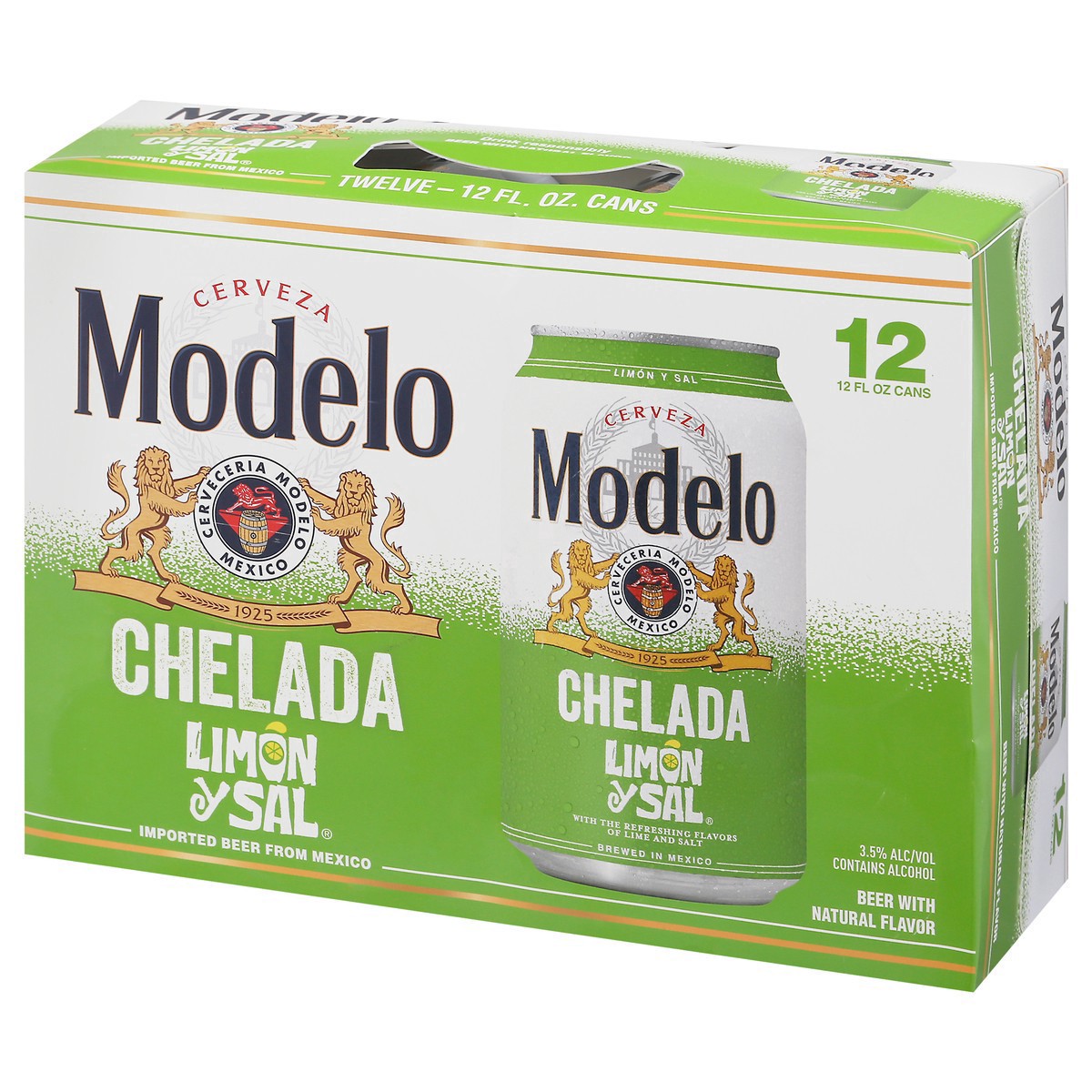 slide 6 of 12, Modelo Chelada Limón y Sal Mexican Import Flavored Beer, 12 pk 12 fl oz Cans, 3.5% ABV, 144 fl oz