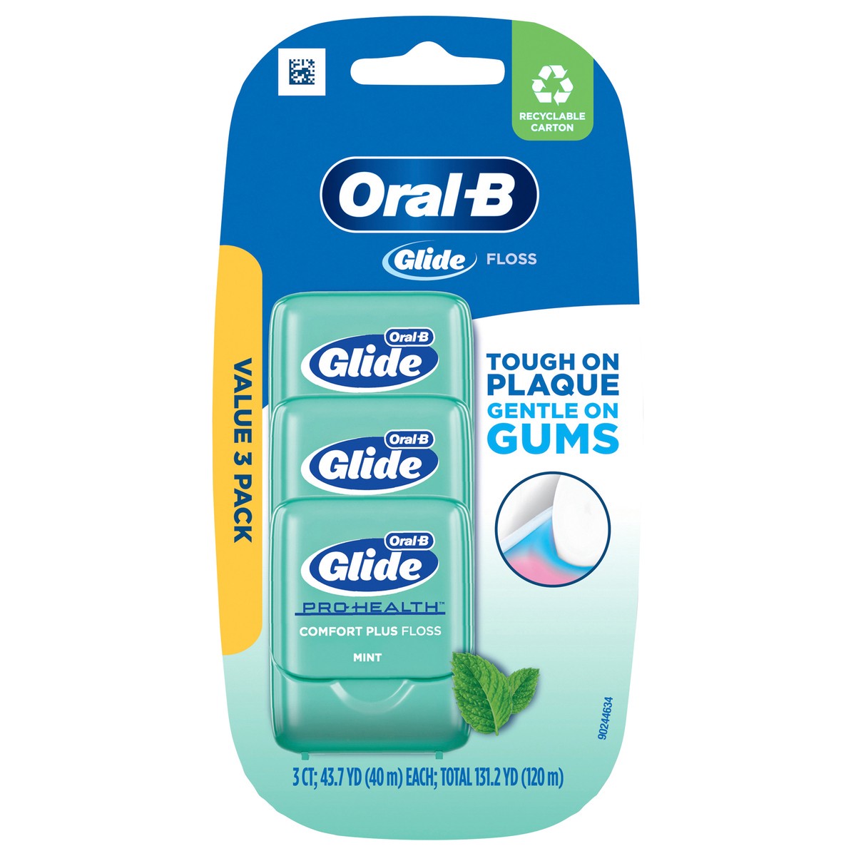 slide 1 of 3, Oral-B Glide Pro-Health Comfort Plus Dental Floss, Extra Soft, Value 3 Pack (40m Each), 3 ct