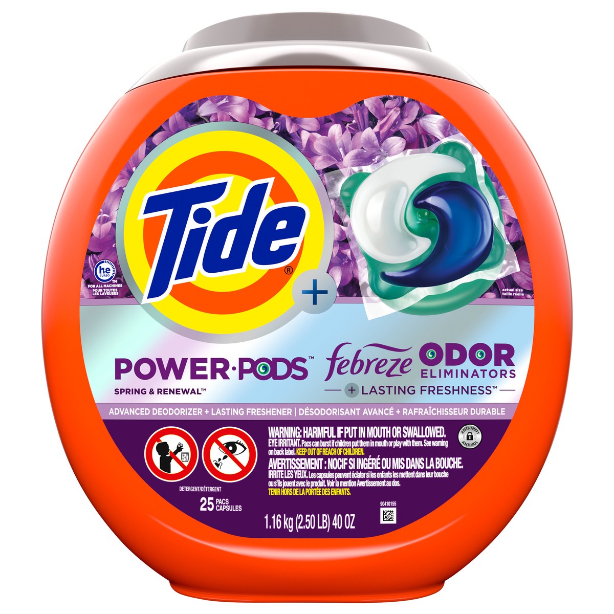 slide 8 of 8, Tide Power Pods with Febreze Laundry Detergent Pacs, 25 Count, Spring & Renewal Scent, All-Day Freshness, 25 ct
