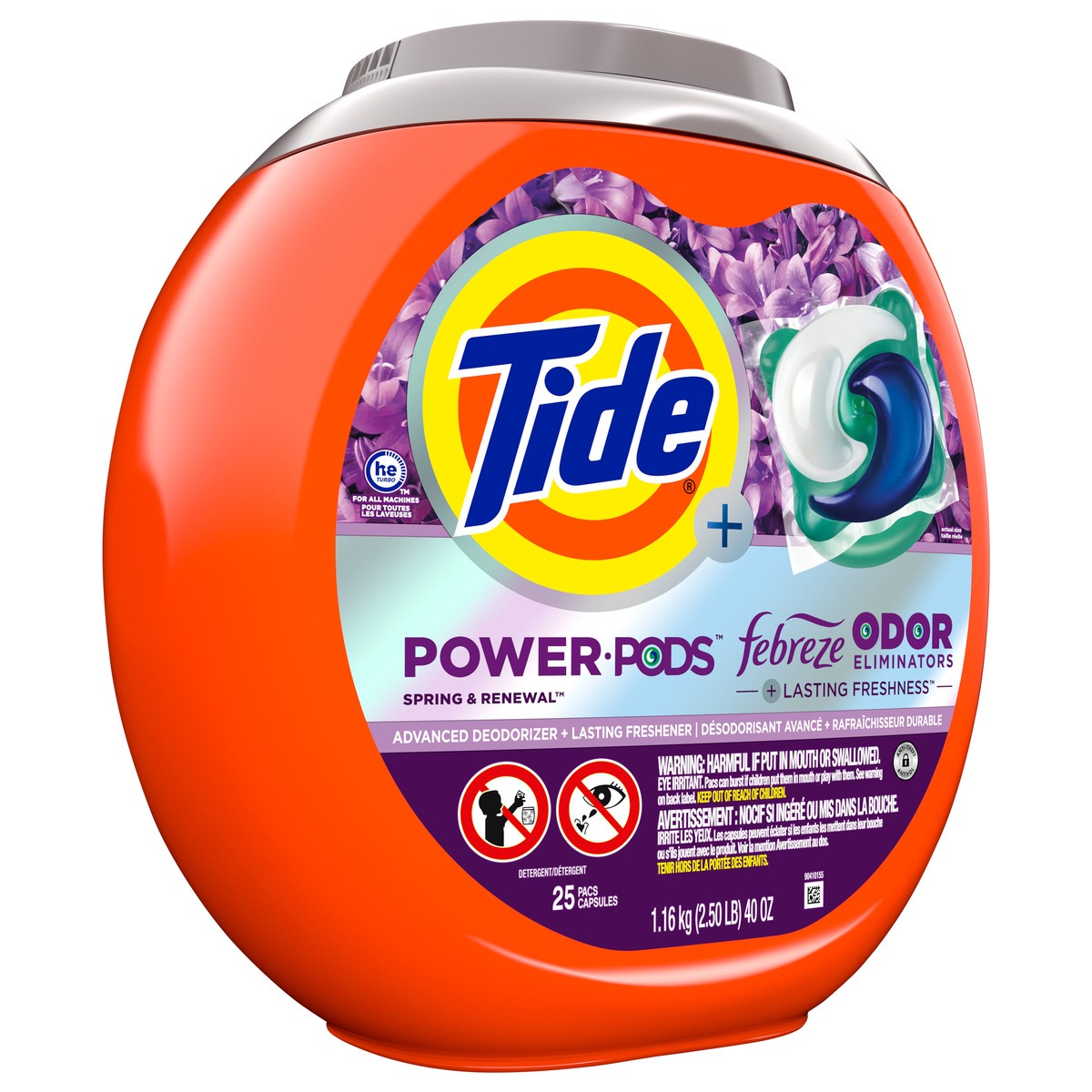 slide 5 of 8, Tide Power Pods with Febreze Laundry Detergent Pacs, 25 Count, Spring & Renewal Scent, All-Day Freshness, 25 ct