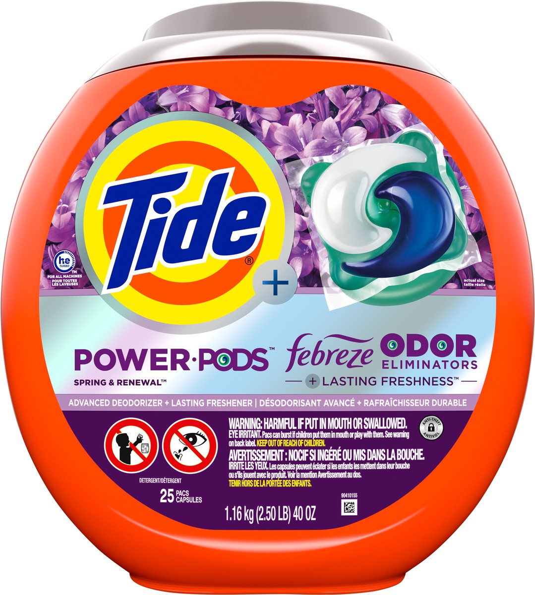 slide 3 of 8, Tide Power Pods with Febreze Laundry Detergent Pacs, 25 Count, Spring & Renewal Scent, All-Day Freshness, 25 ct