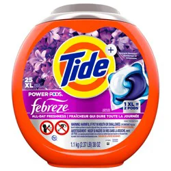 Tide Power Pods with Febreze Laundry Detergent Pacs, 25 Count, Spring & Renewal Scent, All-Day Freshness