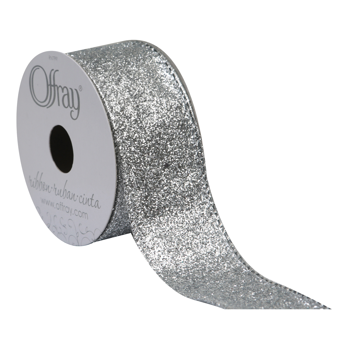 slide 1 of 1, Offray Ribbon Wglitterie Silver 1.5X, 9 ft