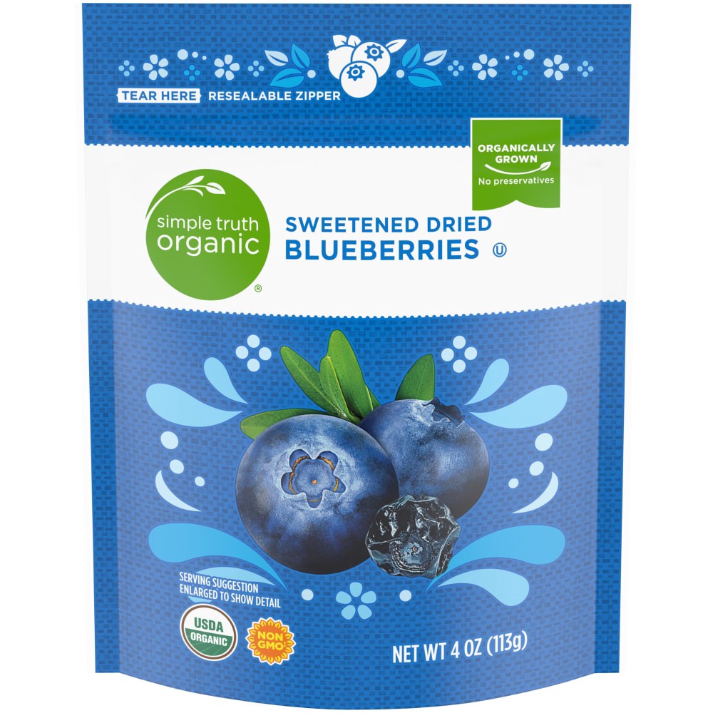 slide 1 of 4, Simple Truth Organic Sweetened Dried Blueberries Pouch, 4 oz