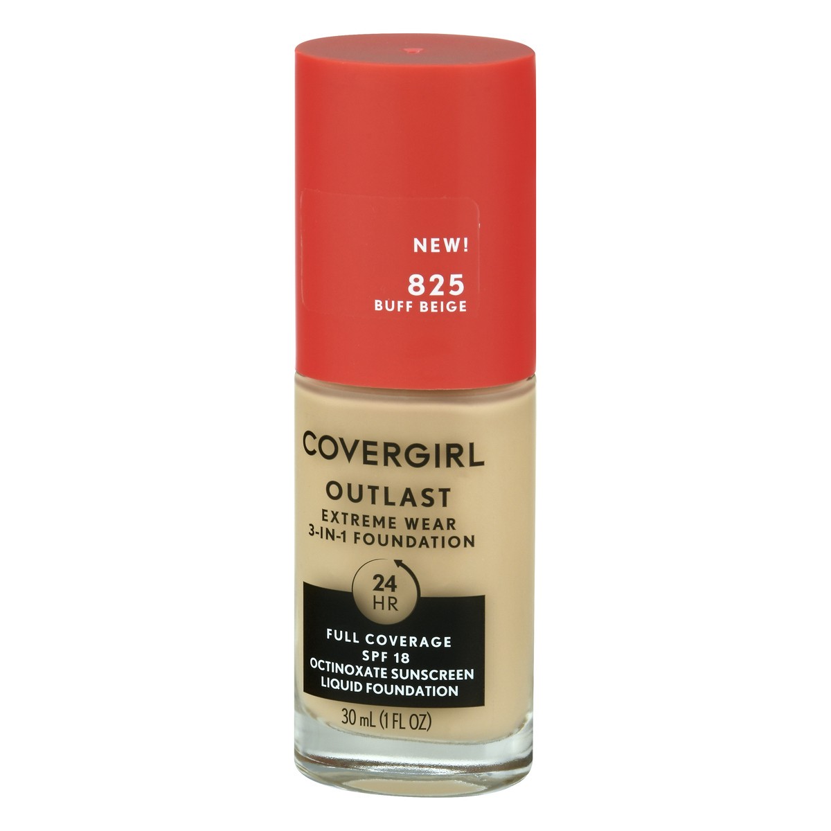 slide 4 of 12, Covergirl Outlast Extreme Wear 3-in-1 Full Coverage Liquid Foundation, SPF 18 Sunscreen, Buff Beige, 1 Fl. Oz., 30 ml