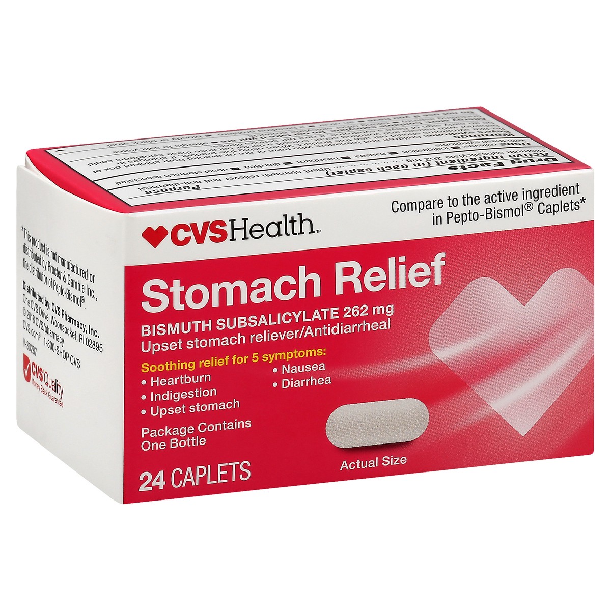 slide 4 of 10, CVS Health Stomach Relief Caplets, 24 Ct, 1 ct
