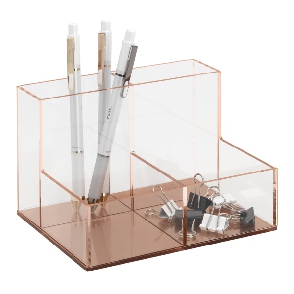 slide 1 of 3, Realspace Acrylic 4-Compartment Desk Caddy, Clear/Rose Gold, 1 ct