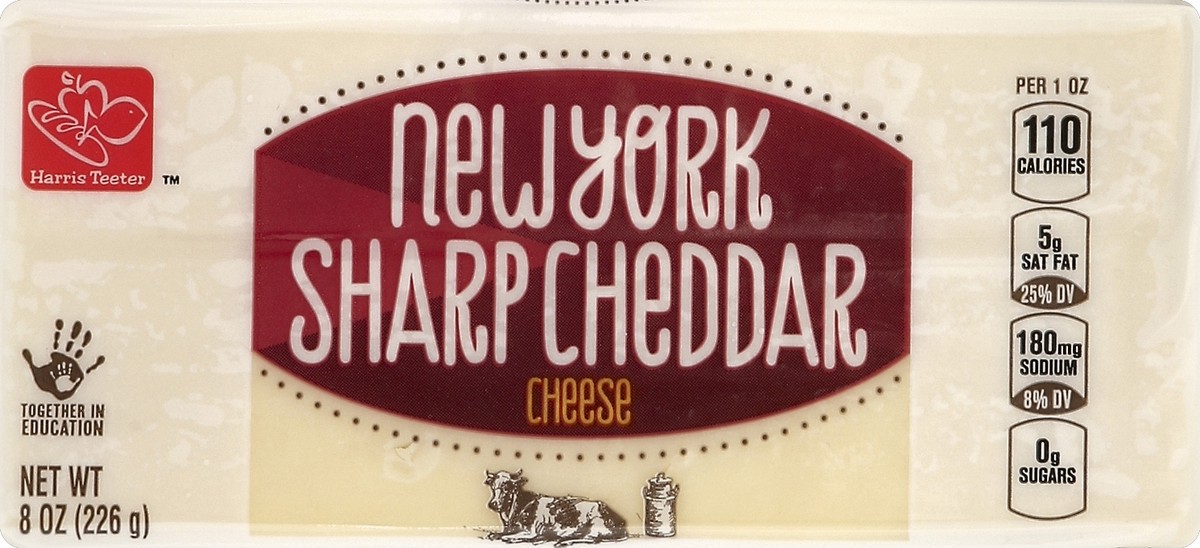 slide 2 of 5, Harris Teeter New York Sharp Cheddar Cheese, 8 oz