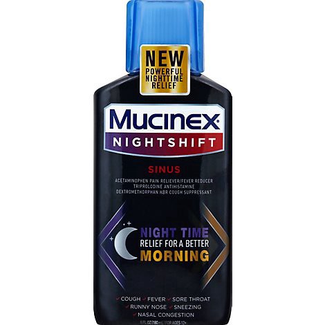 slide 1 of 1, Mucinex Nightshift Sinus Medicine Night Time Relief Liquid - 6 Fl. Oz., 6 fl oz