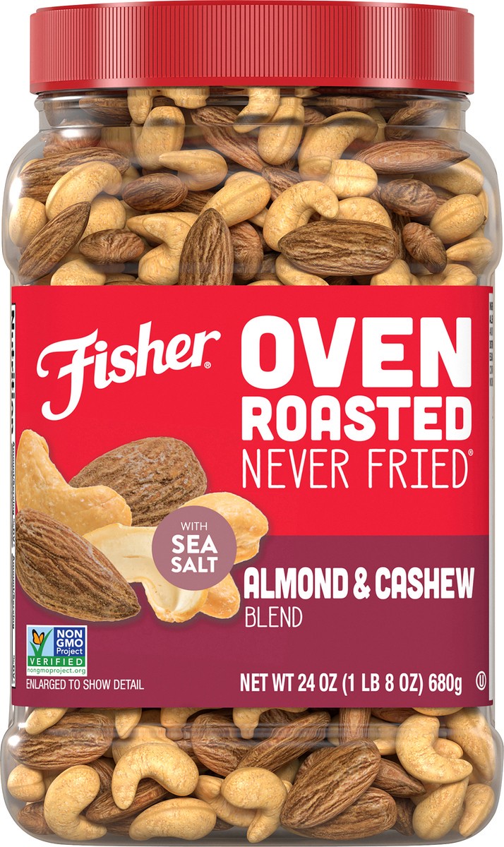 slide 4 of 14, Fisher Oven Roasted Almond & Cashew Blend, 24 oz