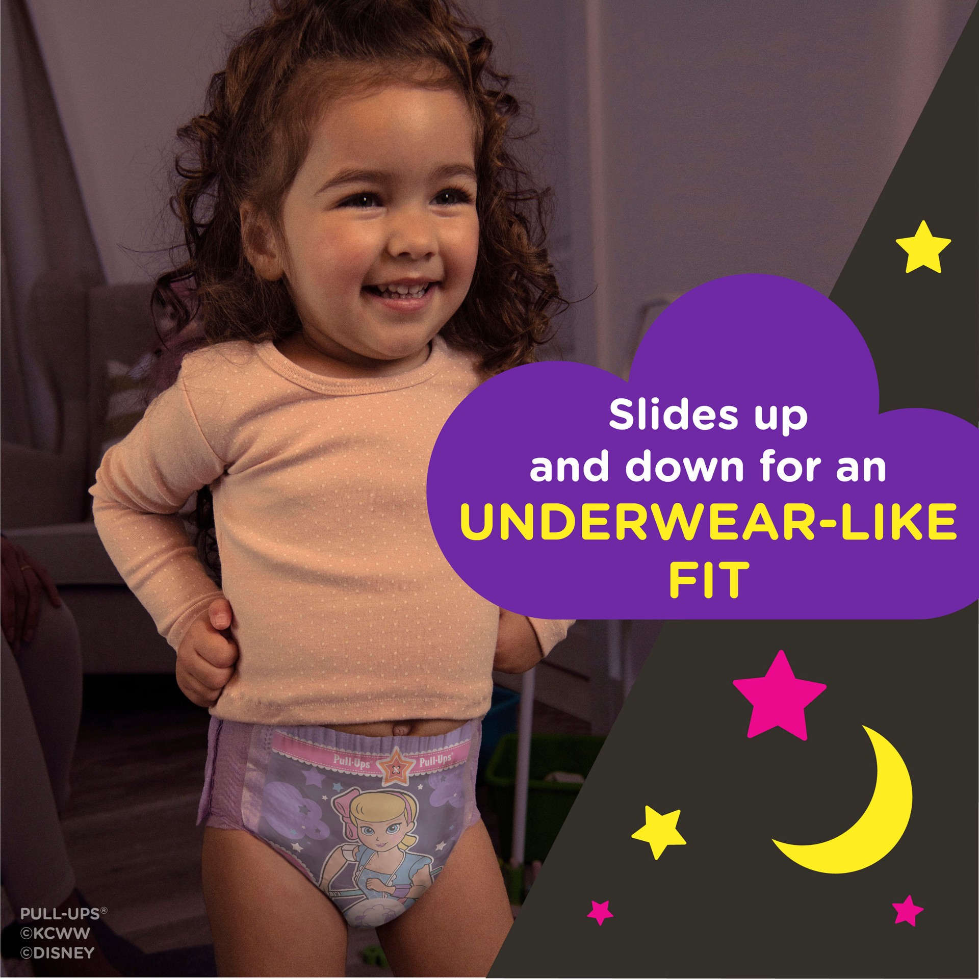 slide 2 of 5, Pull-Ups Girls' Night-Time Potty Training Pants, 3T-4T, 18 Ct, 18 ct