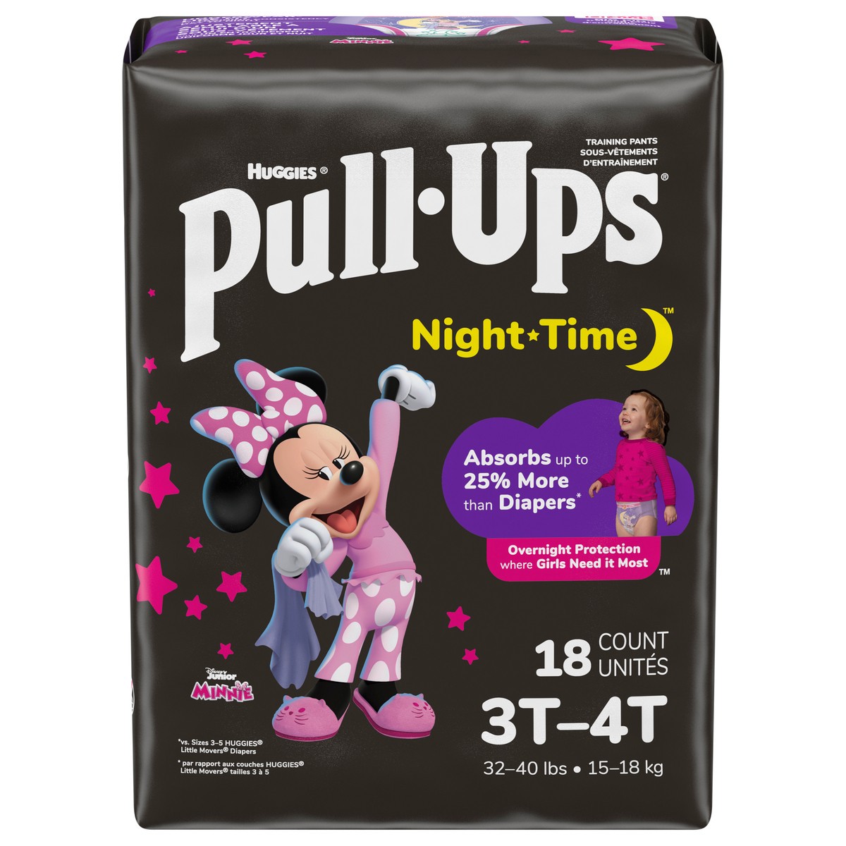 slide 1 of 5, Pull-Ups Girls' Night-Time Potty Training Pants, 3T-4T, 18 Ct, 18 ct