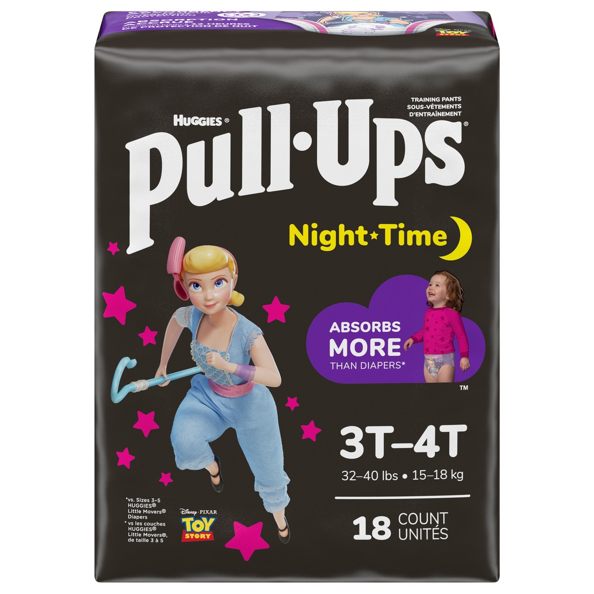 slide 1 of 5, Pull-Ups Girls' Night-Time Potty Training Pants, 3T-4T, 18 Ct, 18 ct