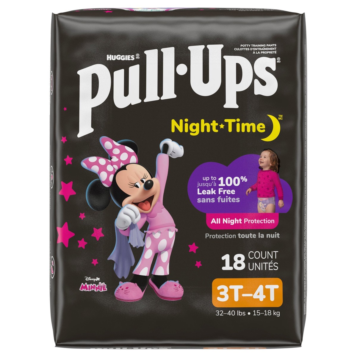 slide 1 of 5, Pull-Ups Girls' Night-Time Potty Training Pants, 3T-4T (32-40 lbs), 18 Ct, 18 ct