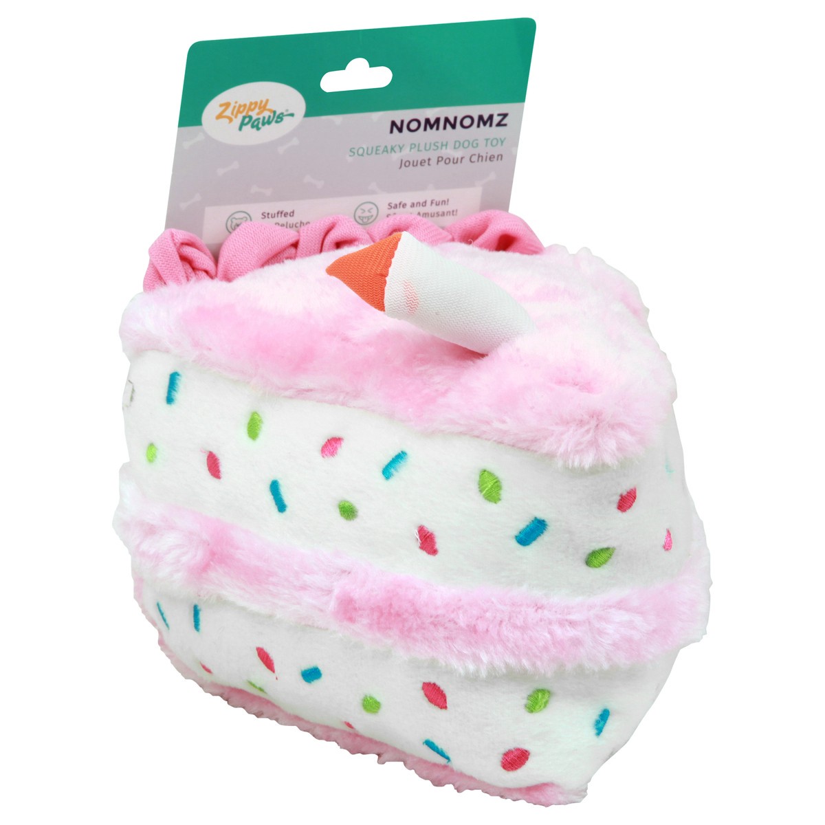 slide 7 of 8, Zippy Paws Nomnomz Squeaky Plush Birthday Cake Pink Dog Toy 1 ea, 1 ct
