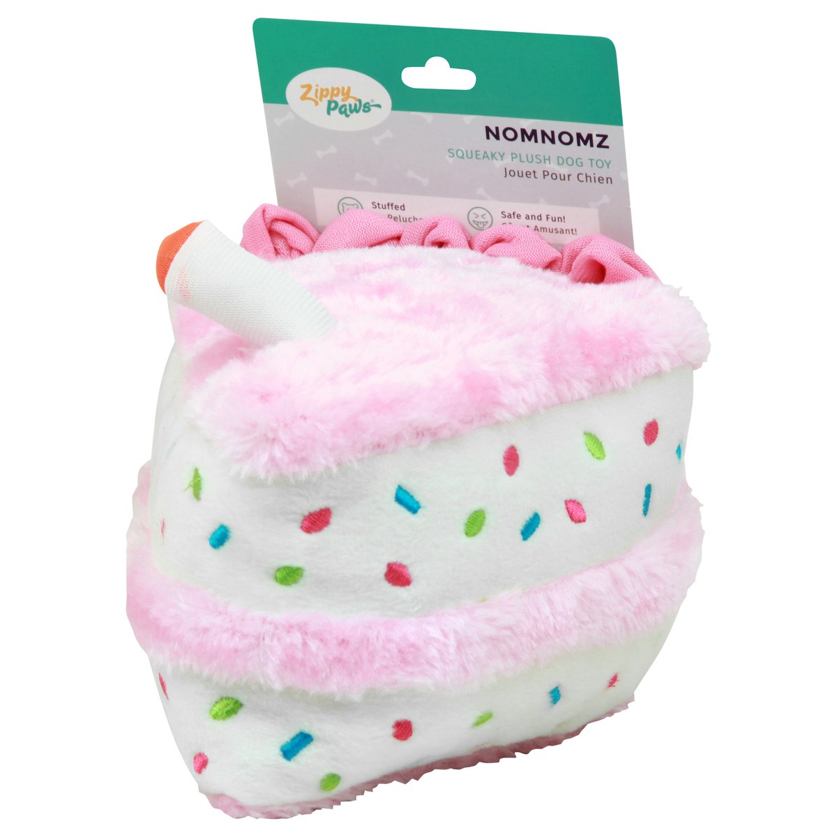 slide 4 of 8, Zippy Paws Nomnomz Squeaky Plush Birthday Cake Pink Dog Toy 1 ea, 1 ct