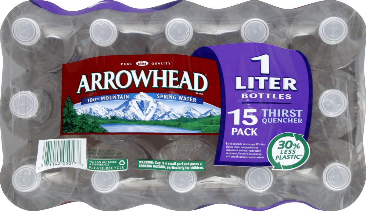 slide 4 of 4, ARROWHEAD Brand 100% Mountain Spring Water, 33.8-ounce plastic bottles (Pack of 15), 15 ct; 1 liter