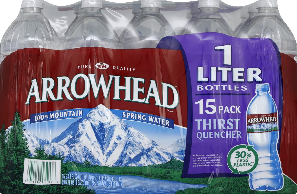 slide 3 of 4, ARROWHEAD Brand 100% Mountain Spring Water, 33.8-ounce plastic bottles (Pack of 15), 15 ct; 1 liter