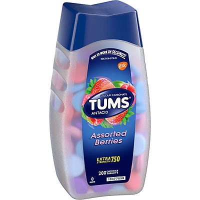 slide 1 of 1, Tums Extra Strength 750 Assorted Berries Antacid Chewable Tablets, 200 ct