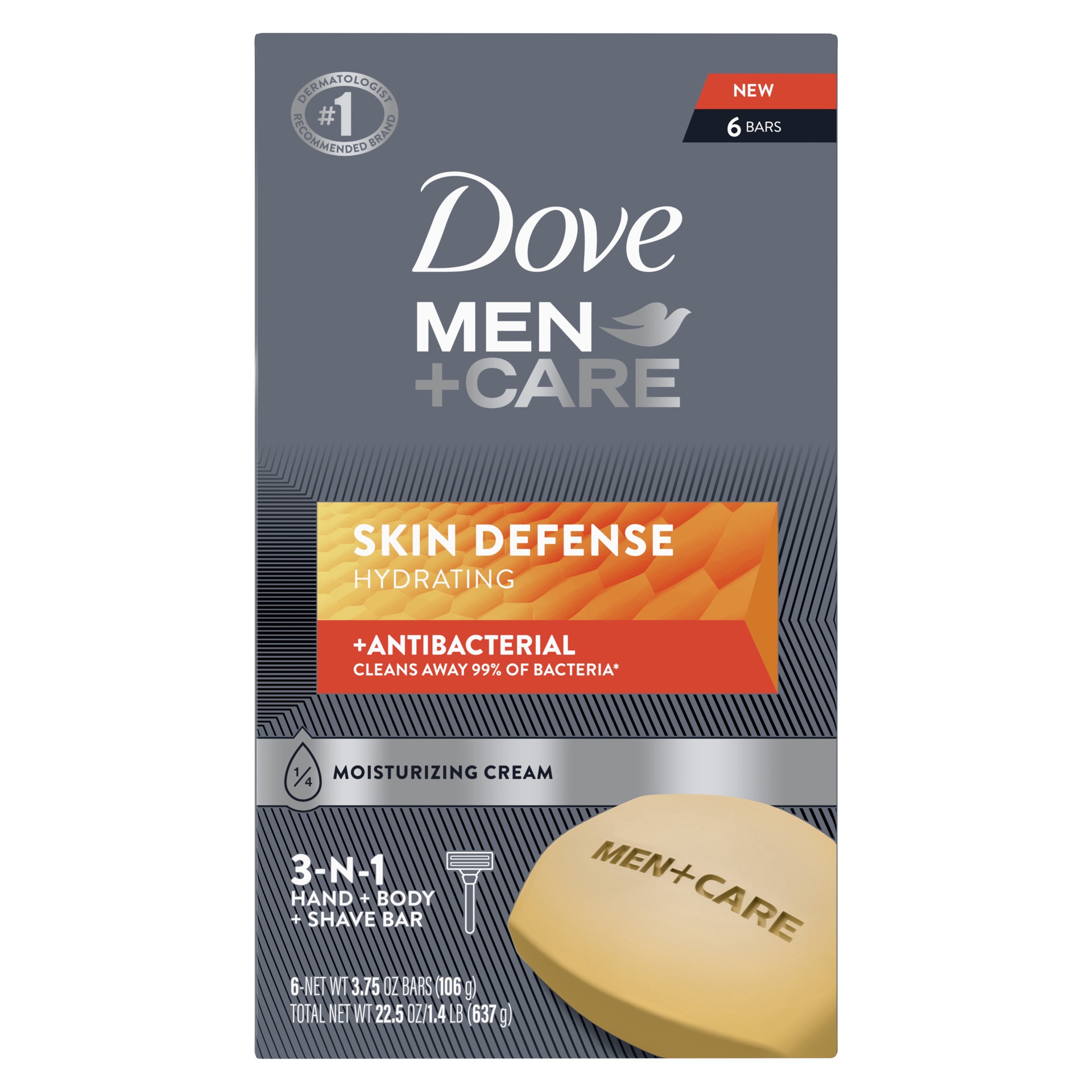 slide 1 of 4, Dove Men+Care Soap Bar Skin Defense, 3.75 oz, 6 Count, 6 ct