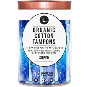 slide 1 of 1, L. Organic Cotton Super Absorbency Compact Tampons, 15 Count, 15 ct