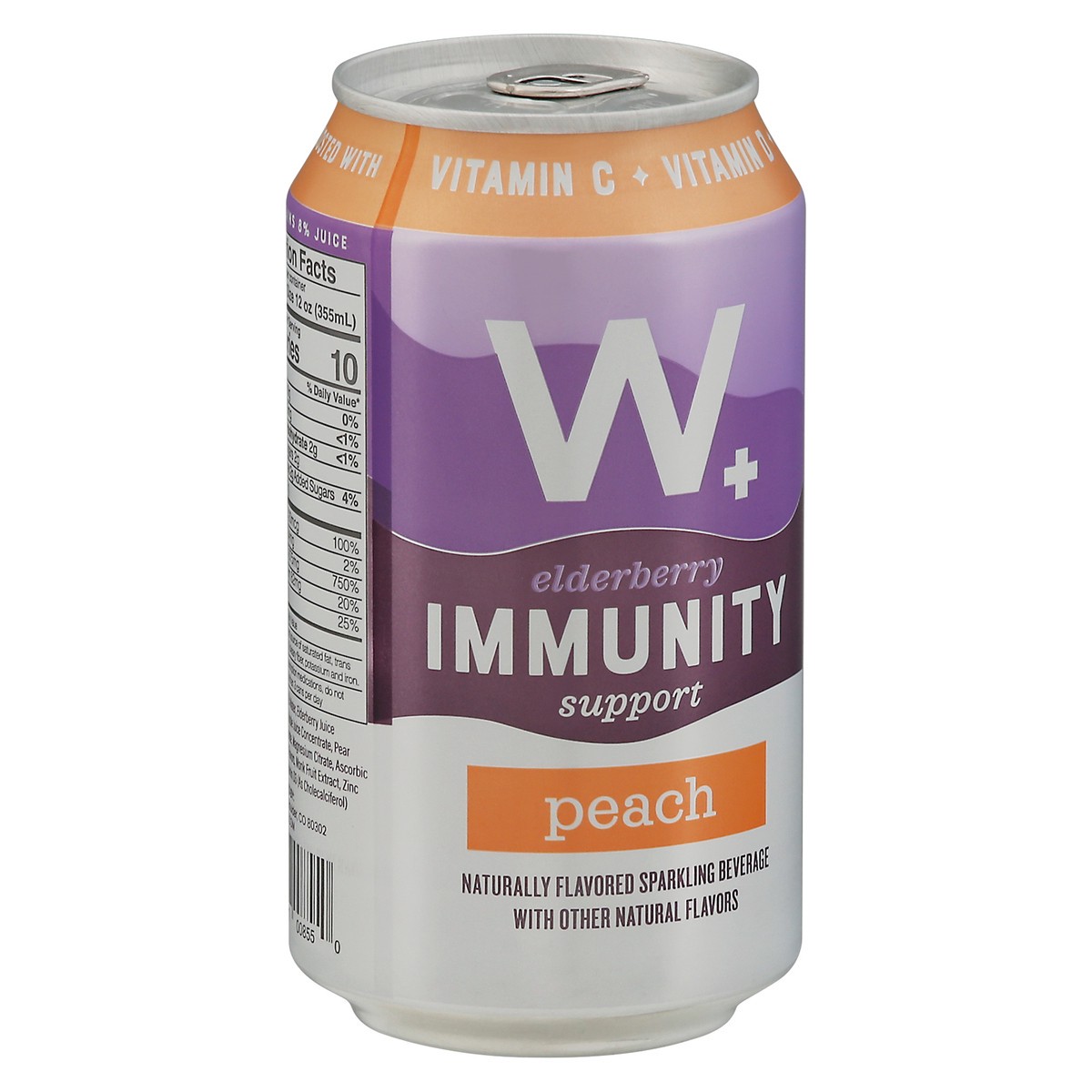 slide 9 of 9, W+ Elderberry Immunity Support Peach Sparkling Beverage - 12 fl oz, 12 fl oz