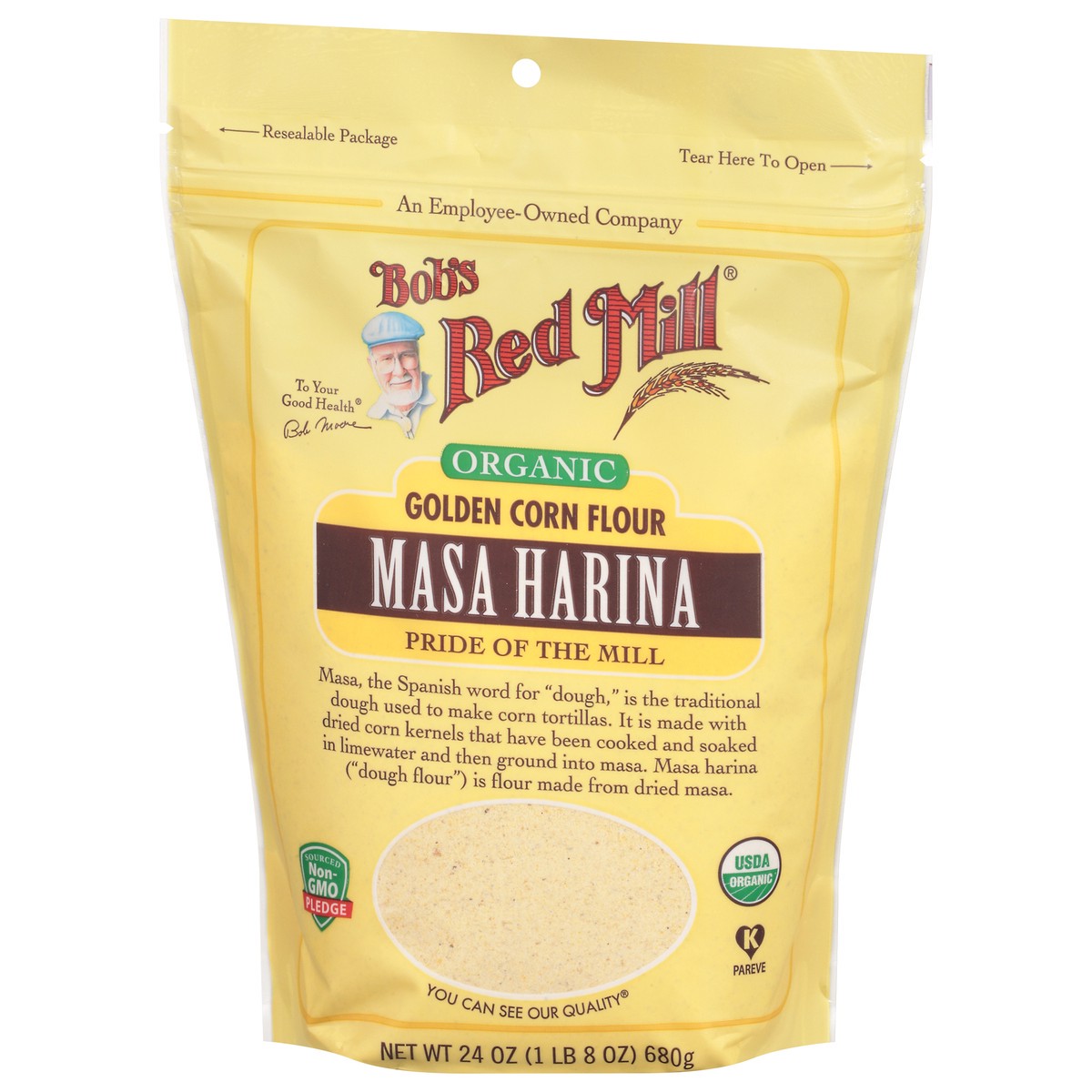 slide 3 of 9, Bob's Red Mill Masa Harina Organic Golden Corn Flour 24 oz, 