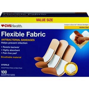slide 1 of 1, Cvs Health Flexible Fabric Anti-Bacterial Bandages, Assorted Sizes, 100 Ct, 1 ct