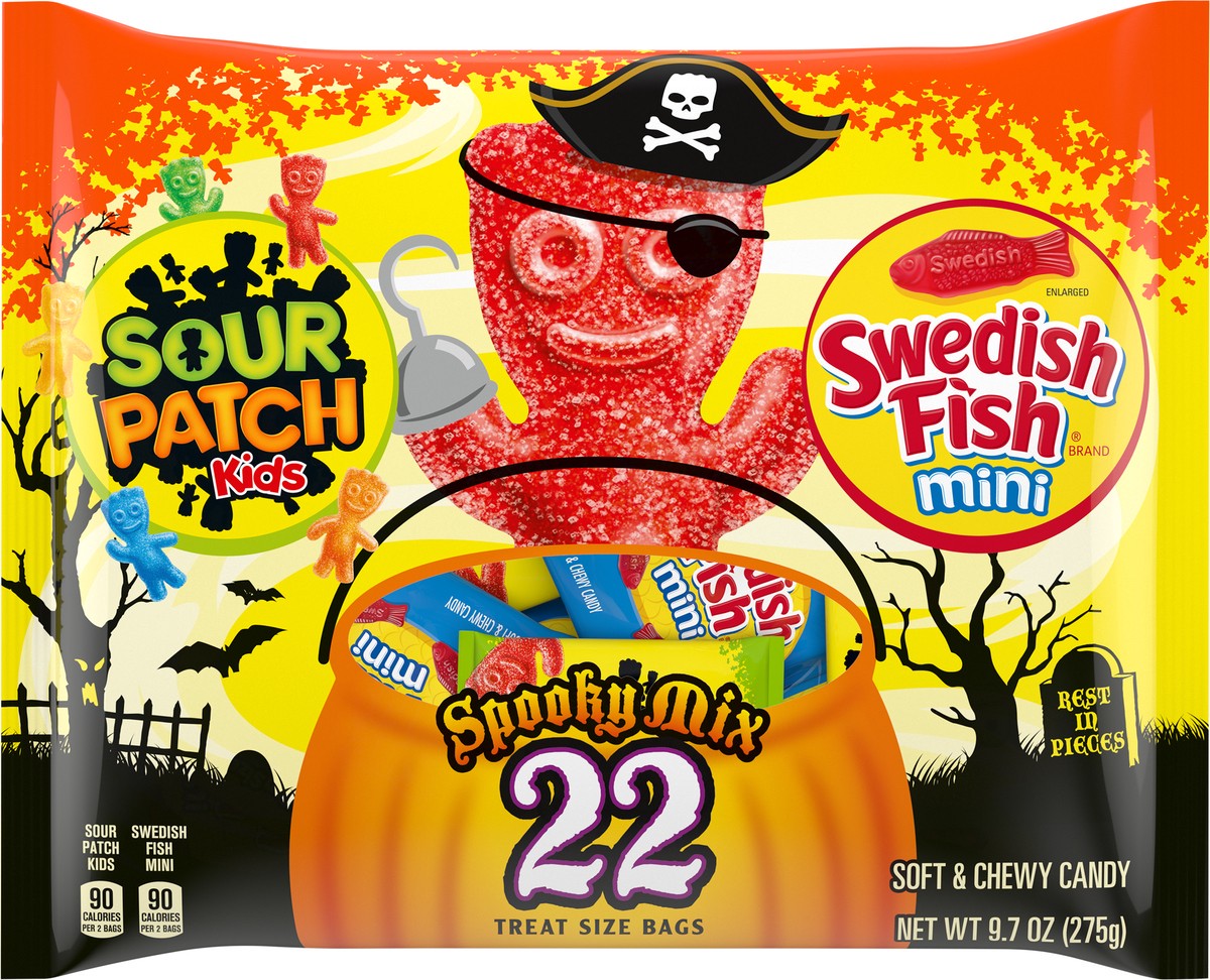 slide 2 of 9, Sour Patch/Swedish Fish Red SOUR PATCH KIDS & SWEDISH FISH Mini Halloween Candy Variety Pack, 22 Trick or Treat Bags,
