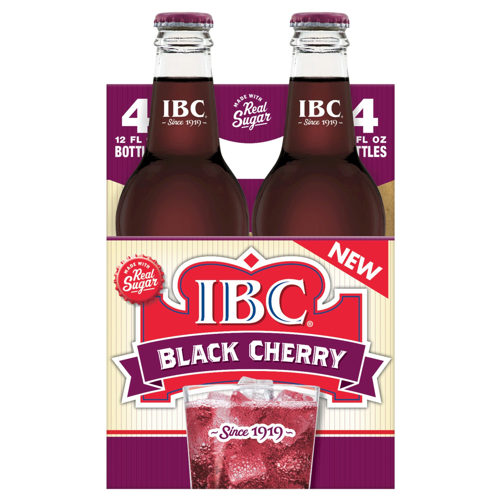 slide 1 of 2, IBC Black Cherry Made with Sugar Soda glass bottles - 4 ct; 12 fl oz, 4 ct; 12 fl oz