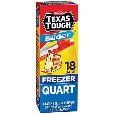 slide 1 of 1, H-E-B Texas Tough Slider Quart Freezer Bags, 18 ct