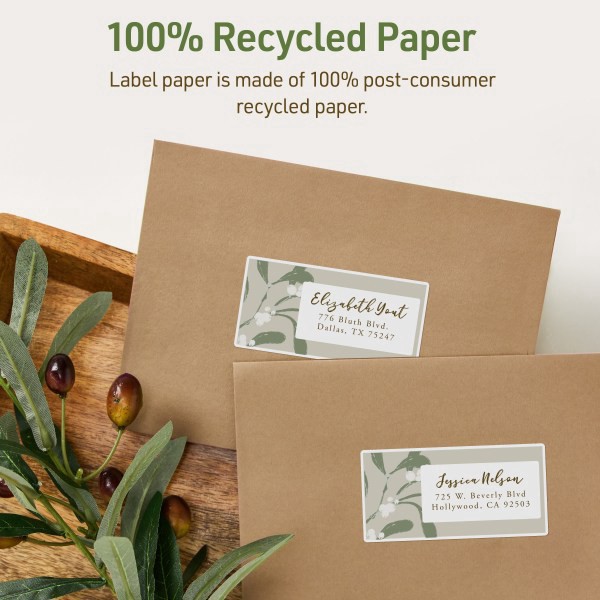 slide 8 of 9, Avery Ecofriendly Recycled Labels, Rectangle, 2"" X 4"", Matte White, Pack Of 100, 100 ct