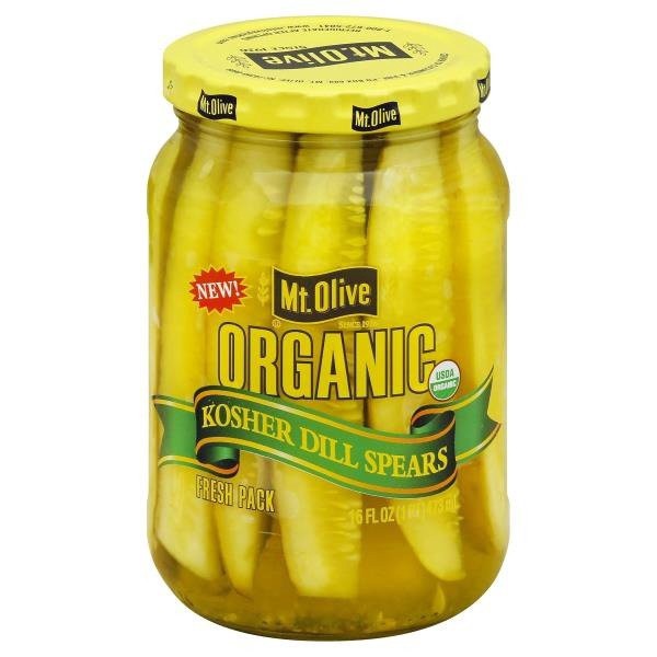 slide 1 of 1, Mt. Olive Organic Kosher Dill Pickle Spears, 16 fl oz