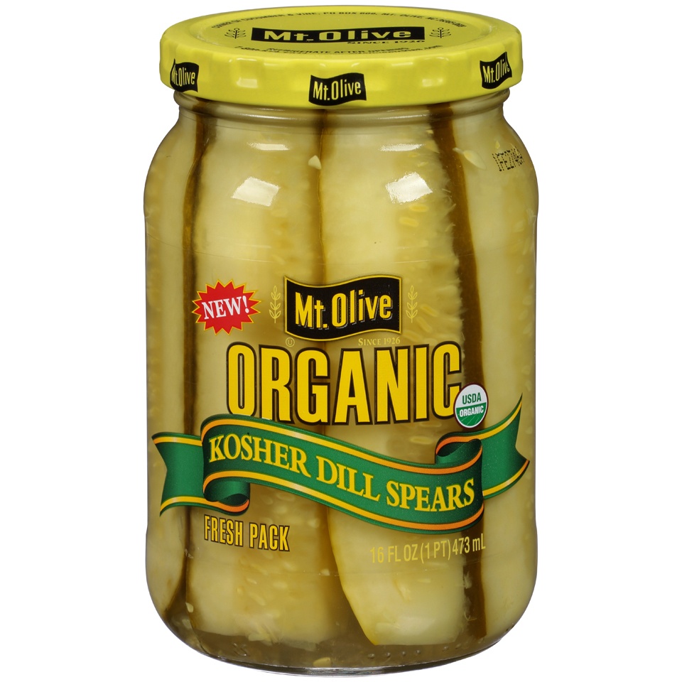 slide 1 of 1, Mt. Olive Organic Kosher Dill Pickle Spears, 16 fl oz