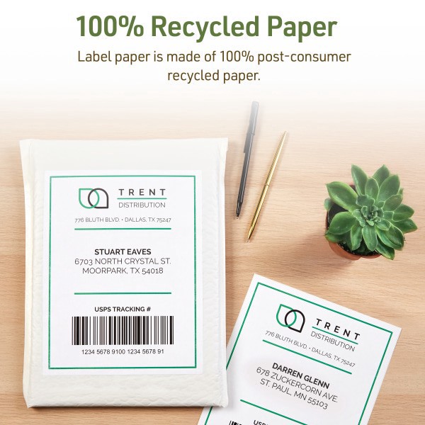 slide 5 of 8, Avery Ecofriendly Recycled Labels, Rectangle, 5-1/2"" X 8-1/2"", Matte White, Pack Of 20, 20 ct