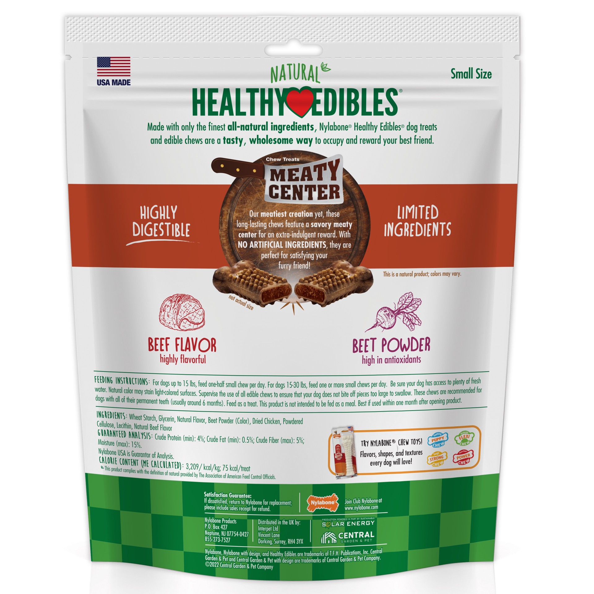 slide 7 of 10, Nylabone Healthy Edibles Meaty Center Natural Dog Treats Beef Small - Up to 30 lbs.(12 Count), 12 ct
