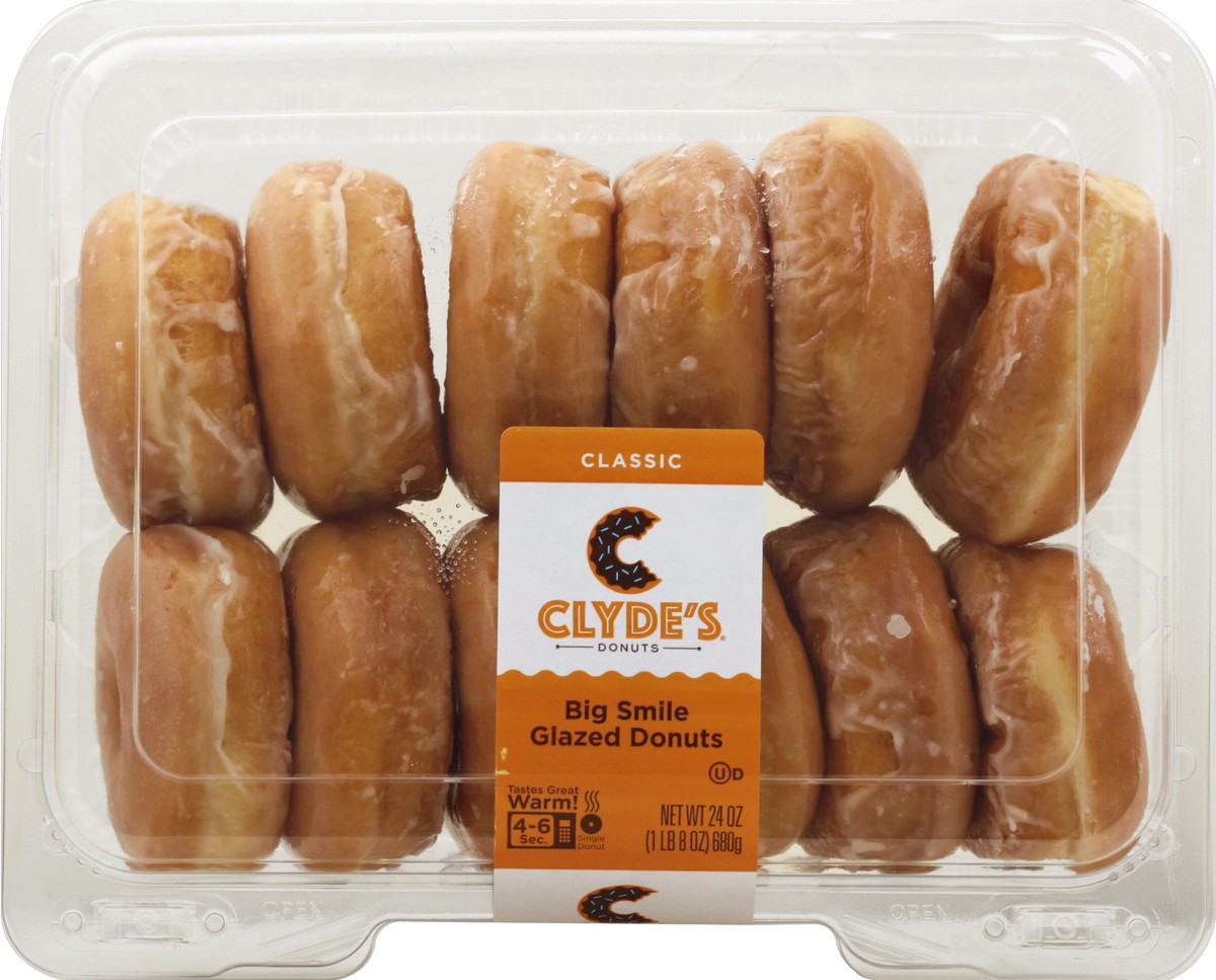 slide 1 of 1, Clyde's Big Smile Glazed Donuts, 24 oz