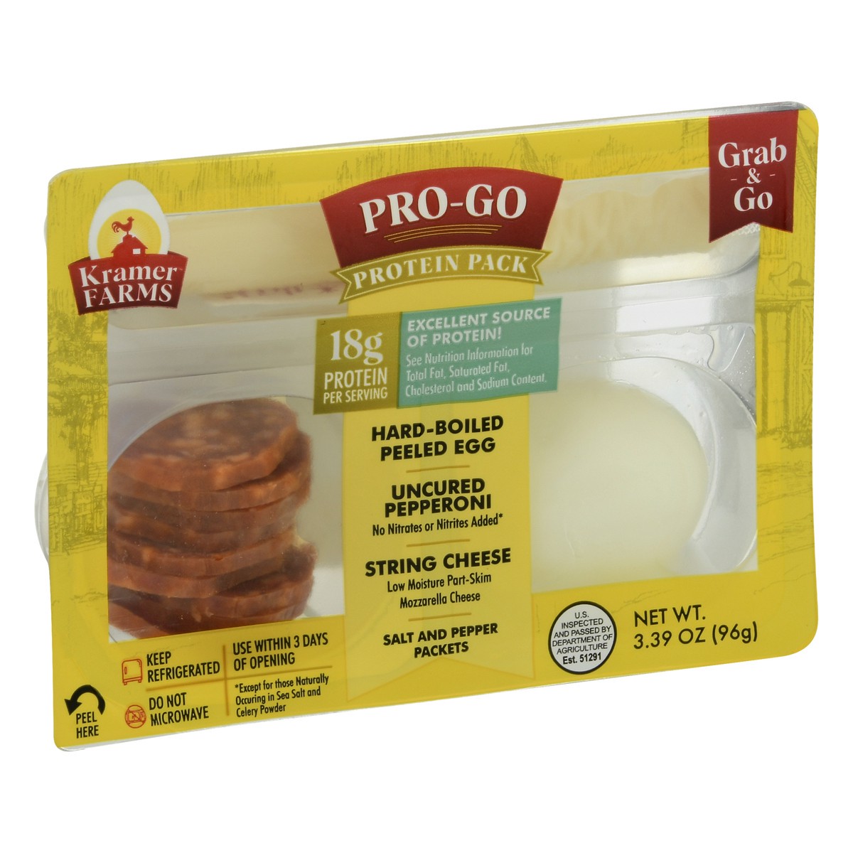 slide 2 of 12, Kramer Farms Pro-Go Mozzarella/Pepp Egg Snack Pack, 3.39 oz