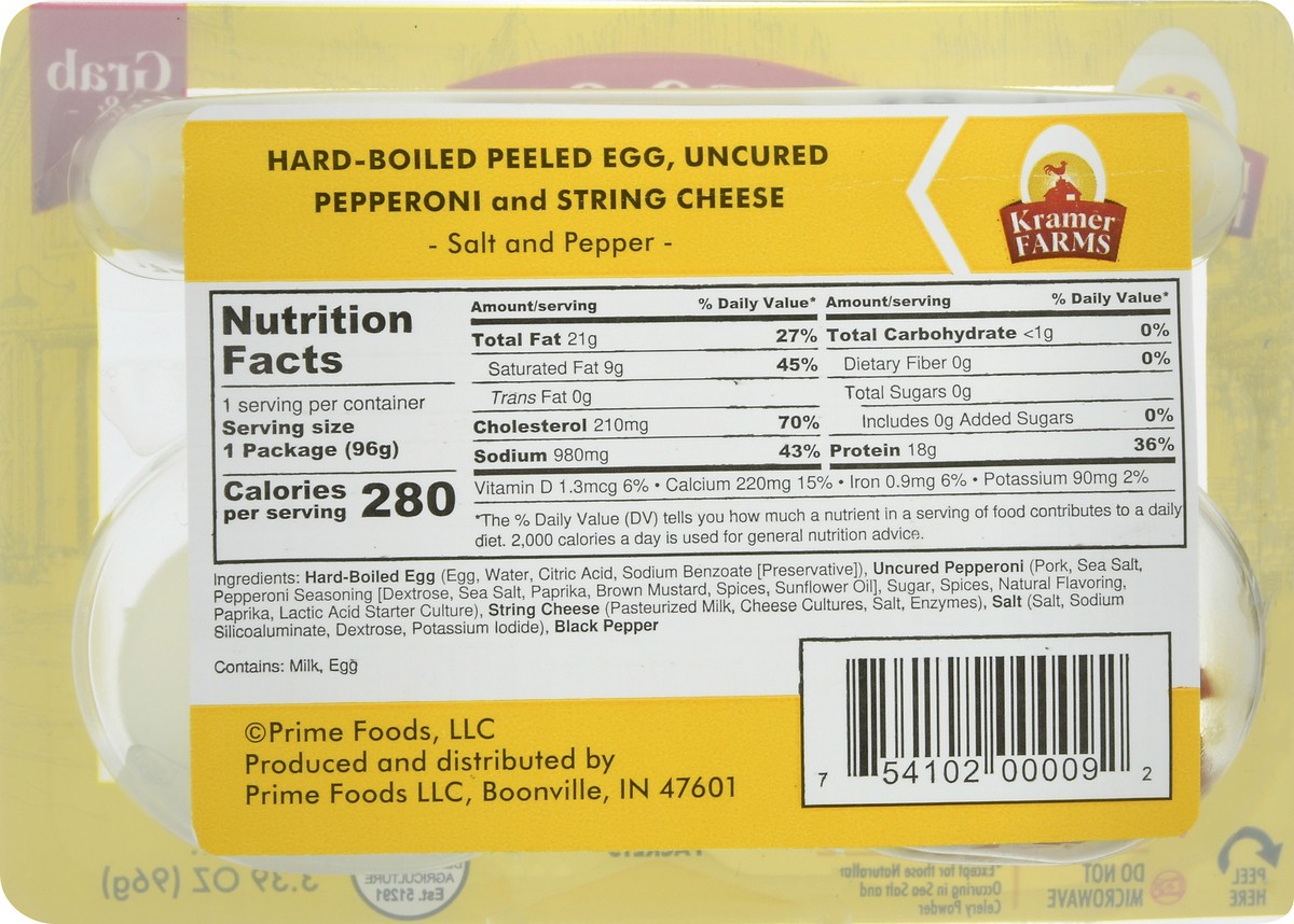 slide 8 of 12, Kramer Farms Pro-Go Mozzarella/Pepp Egg Snack Pack, 3.39 oz